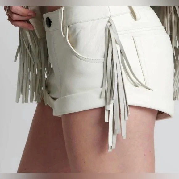 ONE TEASPOON chaos walking fringed leather bandit shorts in white size 8 - Picture 5 of 12